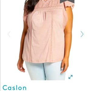 Pintuck lace detail flutter sleeve cotton blouse L